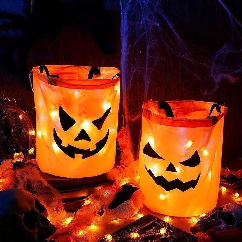 LED Kürbiseimer Halloween | Faltbar & Wiederverwendbar | Leuchtet im Dunkeln, sicherer unterwegs beim Süßigkeiten sammeln 1