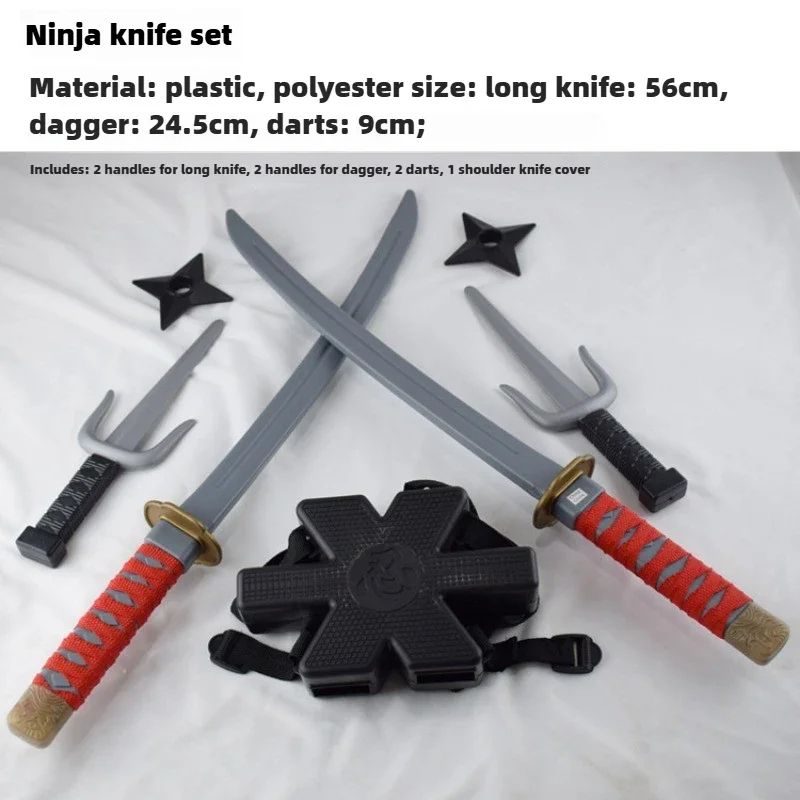 Ninja Kostüm Zubehör Set für Kinder | Schwert, Dolch & Wurfsterne aus Kunststoff | Sichere Kanten fürs Rollenspiel