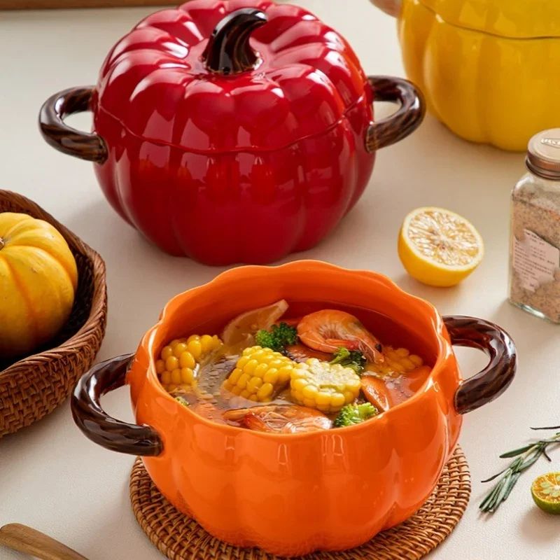 Keramik Suppenschüssel Kürbis mit Deckel | Für Suppe, Ramen und Eintopf | Hält Speisen Lange Warm und Dekoriert Festlich 1