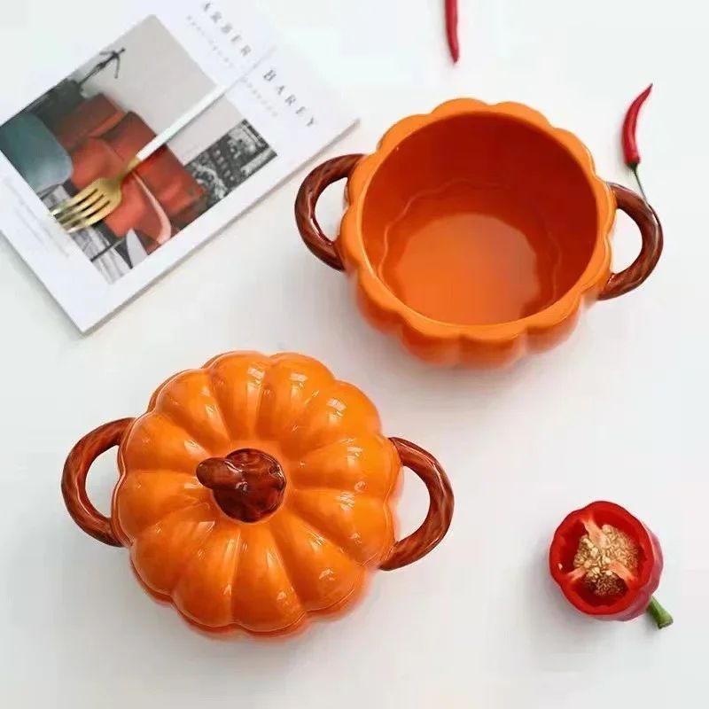 Keramik Suppenschüssel Kürbis mit Deckel | Für Suppe, Ramen und Eintopf | Hält Speisen Lange Warm und Dekoriert Festlich 5