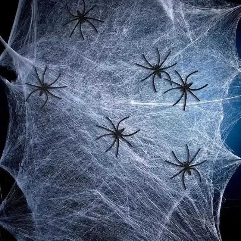 Spinnennetz Deko Halloween | Dehnbares Baumwollgewebe für Wände, Türen & Möbel | Wiederverwendbare Gruselwebdeko 1
