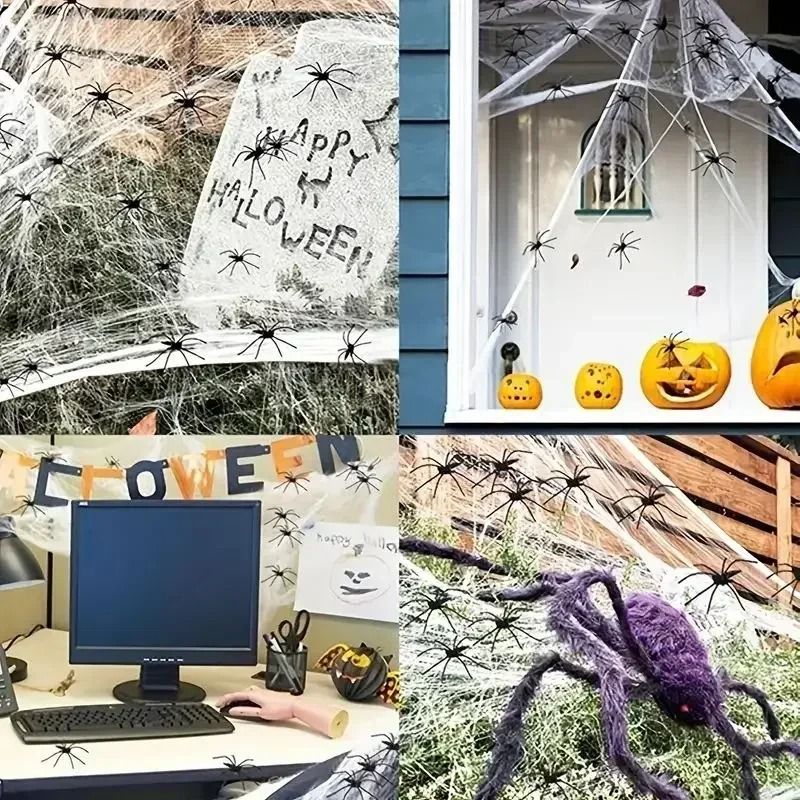 Spinnennetz Deko Halloween | Dehnbares Baumwollgewebe für Wände, Türen & Möbel | Wiederverwendbare Gruselwebdeko 9
