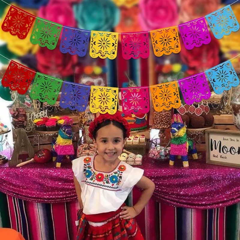 Papel Picado Girlande Dia de los Muertos | Bunte Fahnen-Deko für Mexiko-Party & Karneval | Wetterfest für Innen und Außen 5