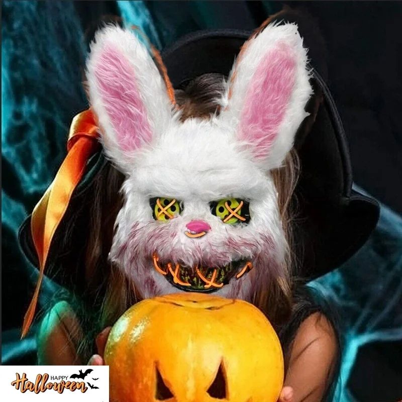 LED Horror Maske Halloween | Leuchtende Augen, Hase oder Bär | Batteriebetrieben für Partys, Cosplay und Bühnenauftritte 3