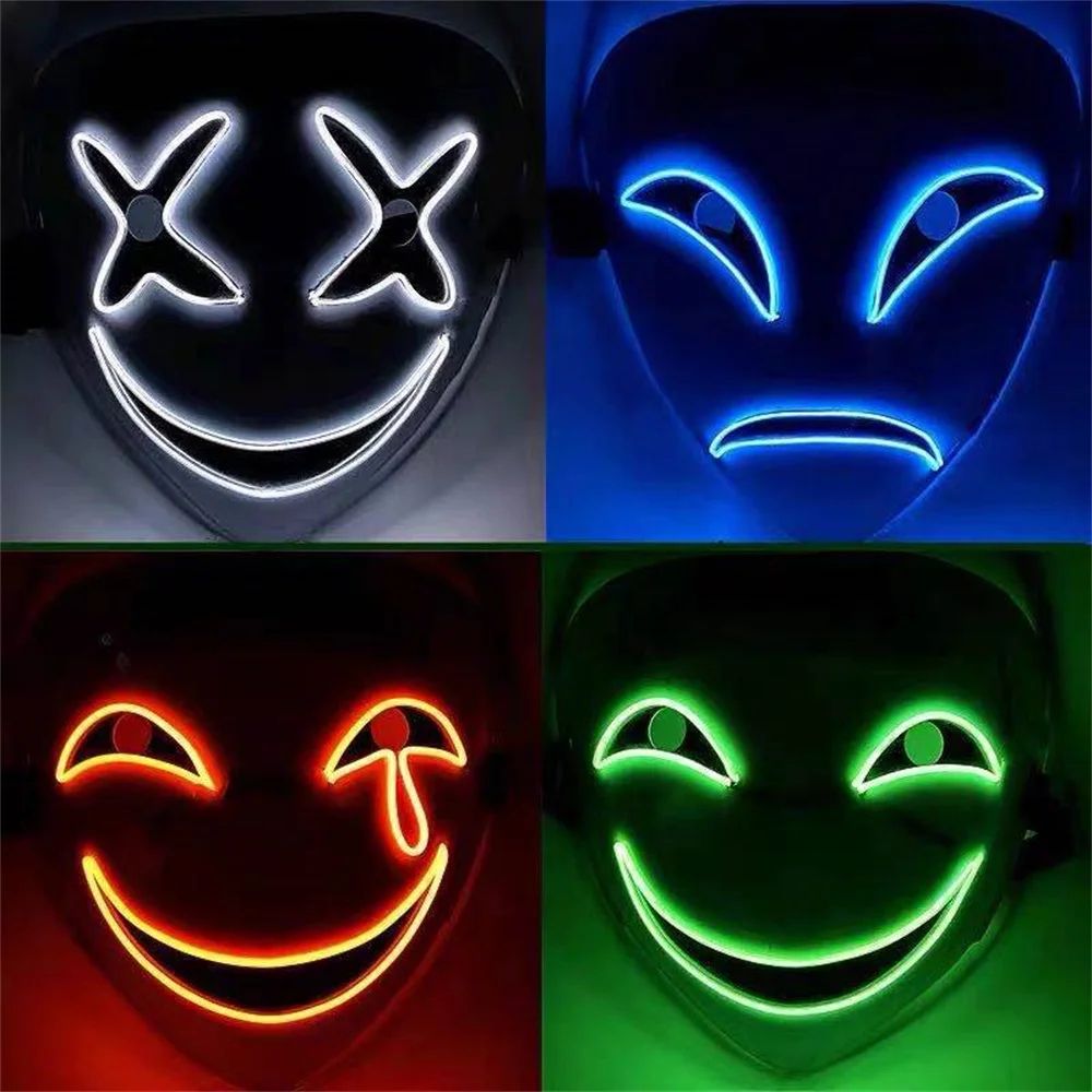 LED Clownmaske Halloween | Leuchtender Umriss mit LED-Draht, Einheitsgröße | Robustes ABS-Material, batteriebetrieben 1
