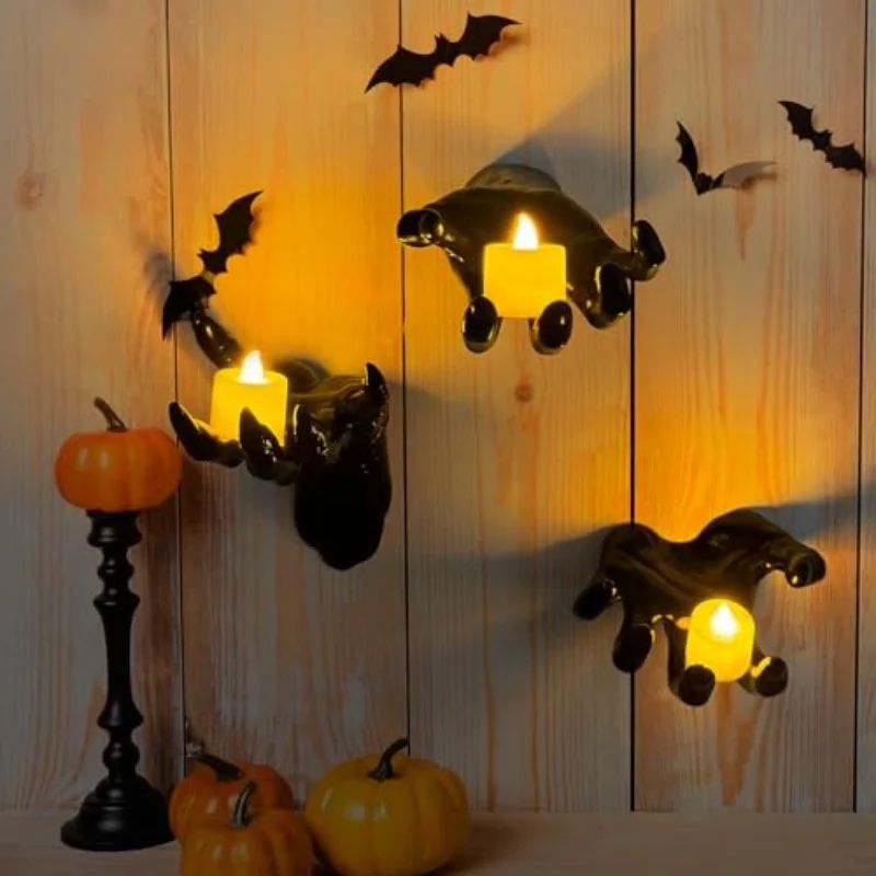 Wandkerzenhalter Geisterhand Kunstharz | Lebensgroßes Gothic Horror Design | Schaurige Deko für Halloween und Jahresdeko 1