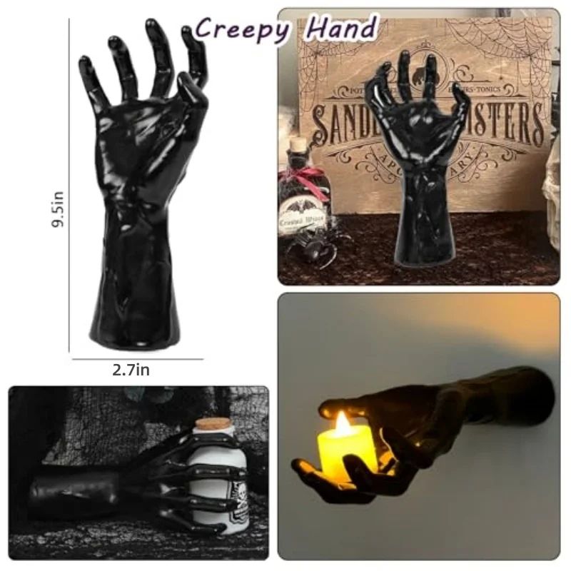 Wandkerzenhalter Geisterhand Kunstharz | Lebensgroßes Gothic Horror Design | Schaurige Deko für Halloween und Jahresdeko 2