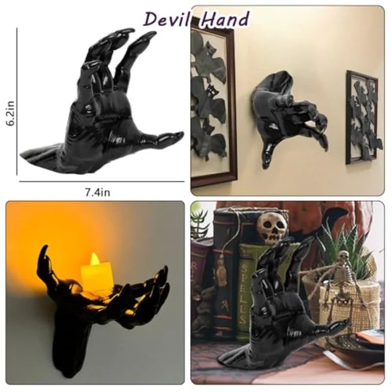 Wandkerzenhalter Geisterhand Kunstharz | Lebensgroßes Gothic Horror Design | Schaurige Deko für Halloween und Jahresdeko 4