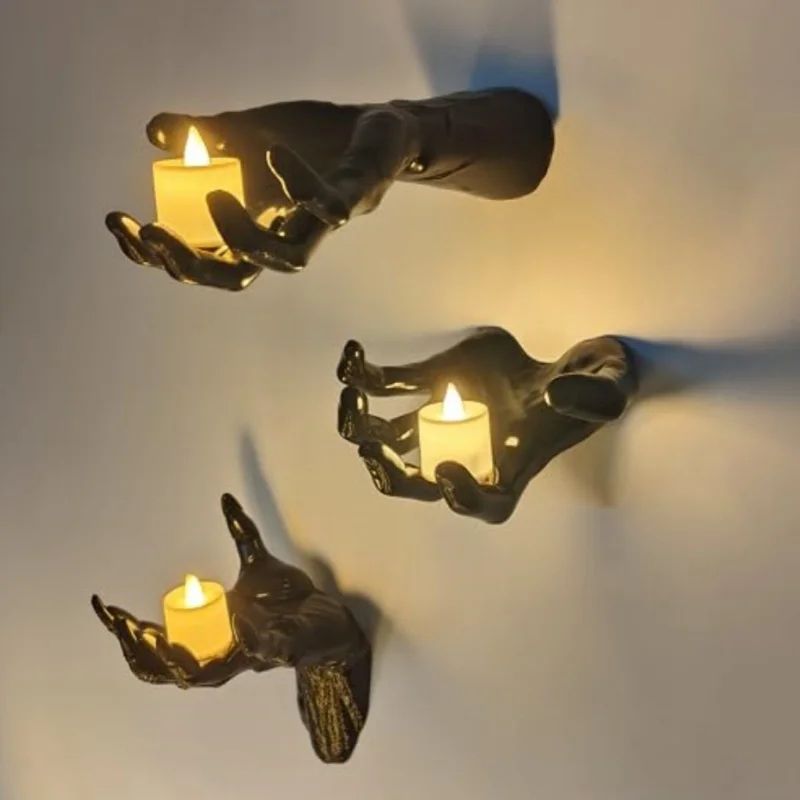 Wandkerzenhalter Geisterhand Kunstharz | Lebensgroßes Gothic Horror Design | Schaurige Deko für Halloween und Jahresdeko 5