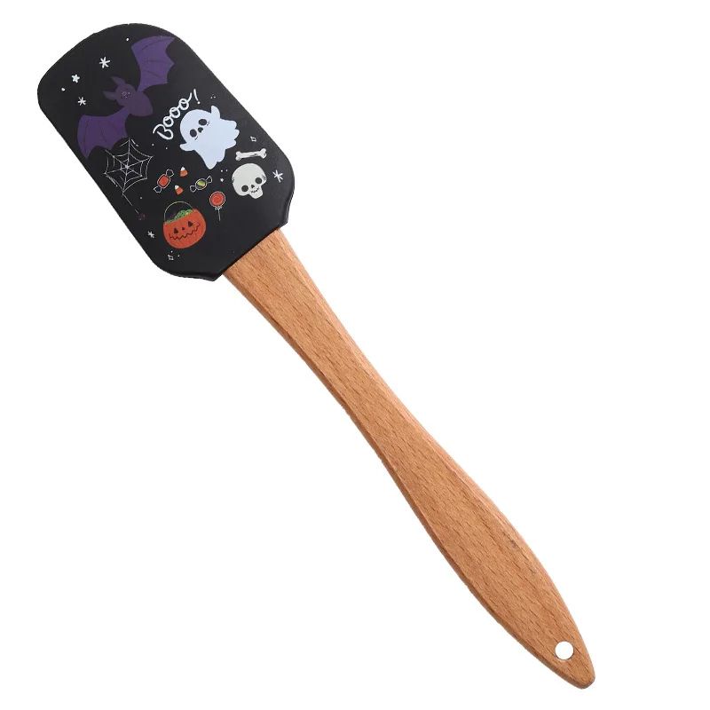 Silikon Backspatel mit Holzgriff | Hitzebeständig & Antihaft, Halloween-Design | Schont Kochgeschirr beim Rühren 7