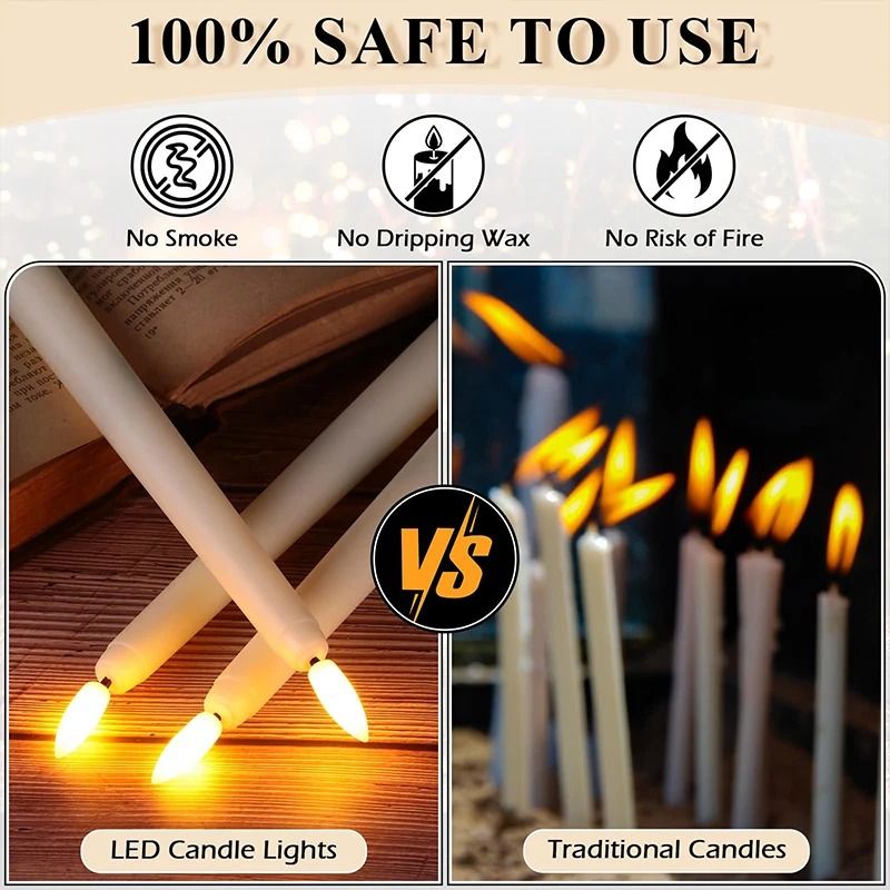 LED-Stabkerzen Flammenlos 12er-Set | Realistischer Flackereffekt, Batteriebetrieb | Ideal für Hochzeiten, Halloween & Weihnachten