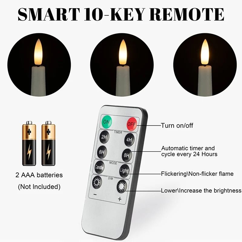 LED-Stabkerzen Flammenlos 12er-Set | Realistischer Flackereffekt, Batteriebetrieb | Ideal für Hochzeiten, Halloween & Weihnachten