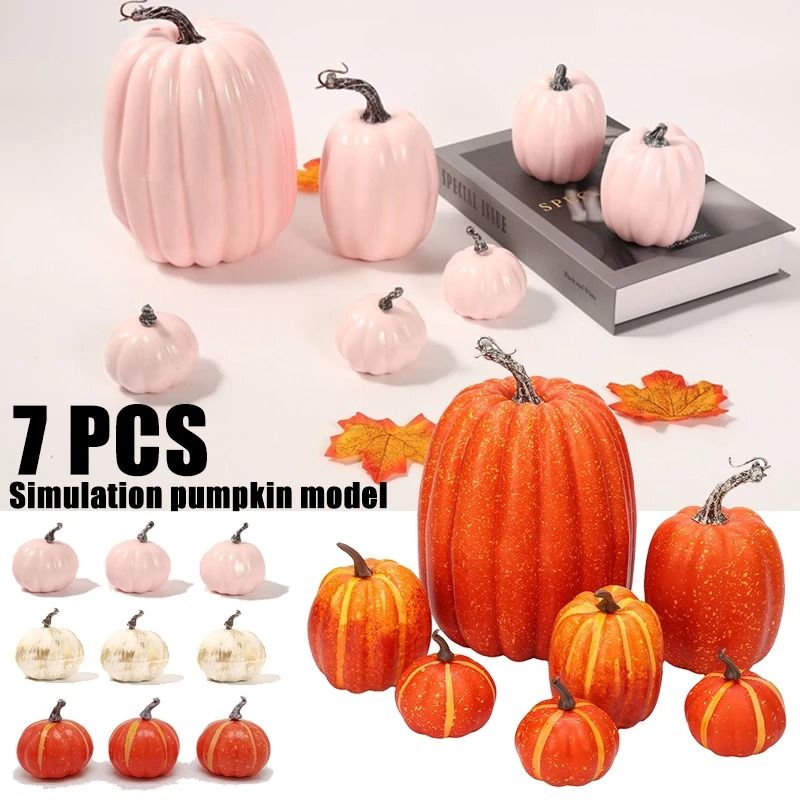 Deko-Kürbisse Herbst & Halloween | 7-teiliges Set verschiedener Größen und Formen | Stabiler Schaumstoff, DIY-geeignet 1