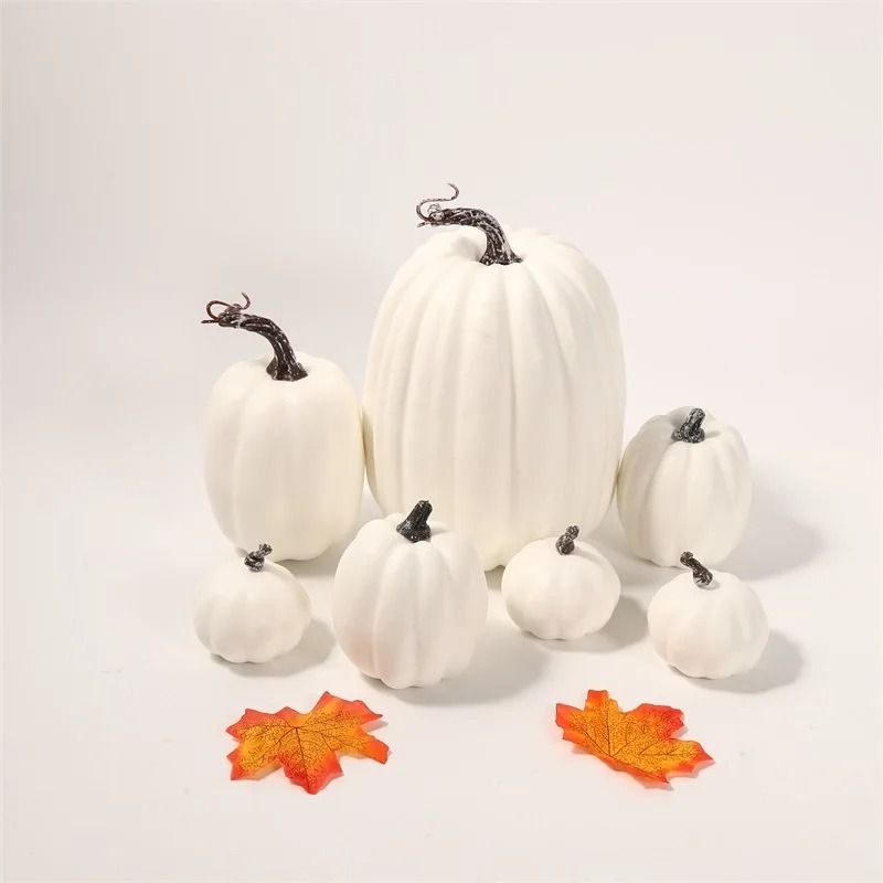 Deko-Kürbisse Herbst & Halloween | 7-teiliges Set verschiedener Größen und Formen | Stabiler Schaumstoff, DIY-geeignet 4
