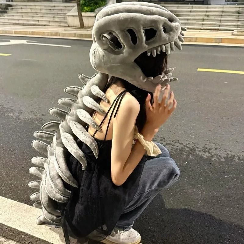 Dinosaurier-Skelett Kostüm Halloween | Realistischer Schädel und Wirbelsäule | Leichtes Plüsch-Cosplay-Accessoire