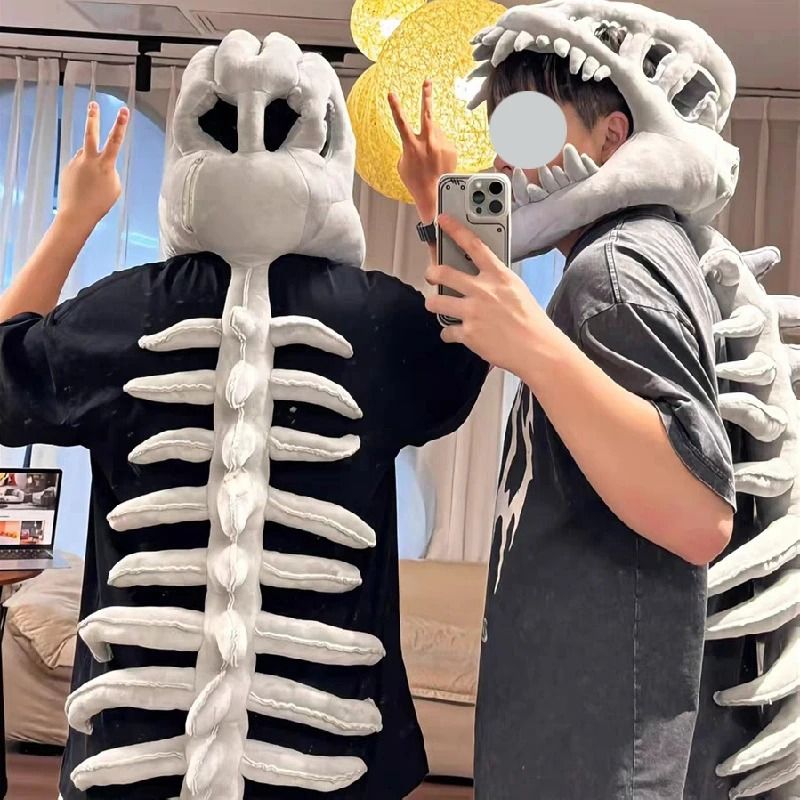 Dinosaurier-Skelett Kostüm Halloween | Realistischer Schädel und Wirbelsäule | Leichtes Plüsch-Cosplay-Accessoire