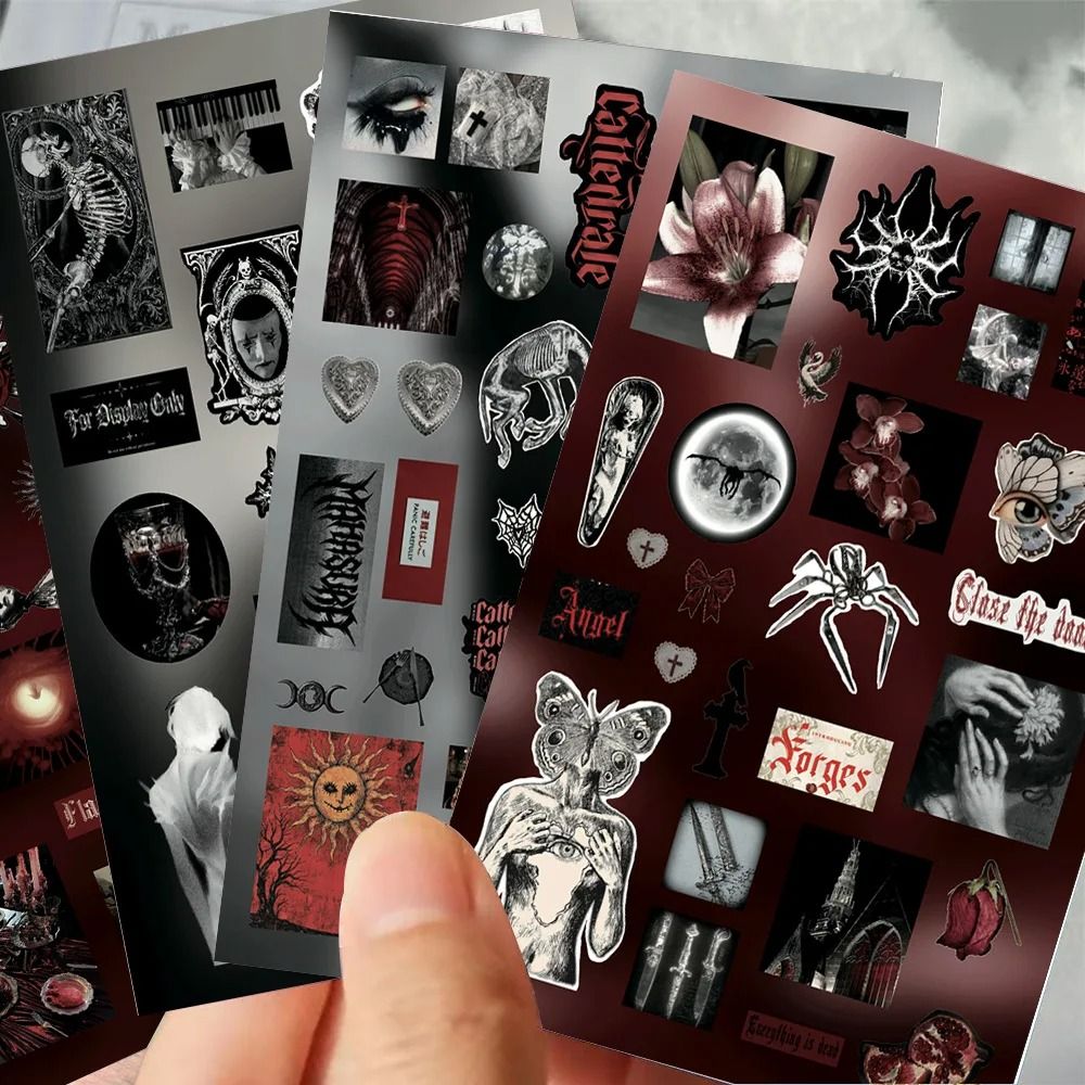 Rabenfeder Sticker Set 8 Bögen | Dunkler Gothic Vintage Trauer-Stil | Ideal für Junk Journals, Scrapbooking und dunkle Collagen 1