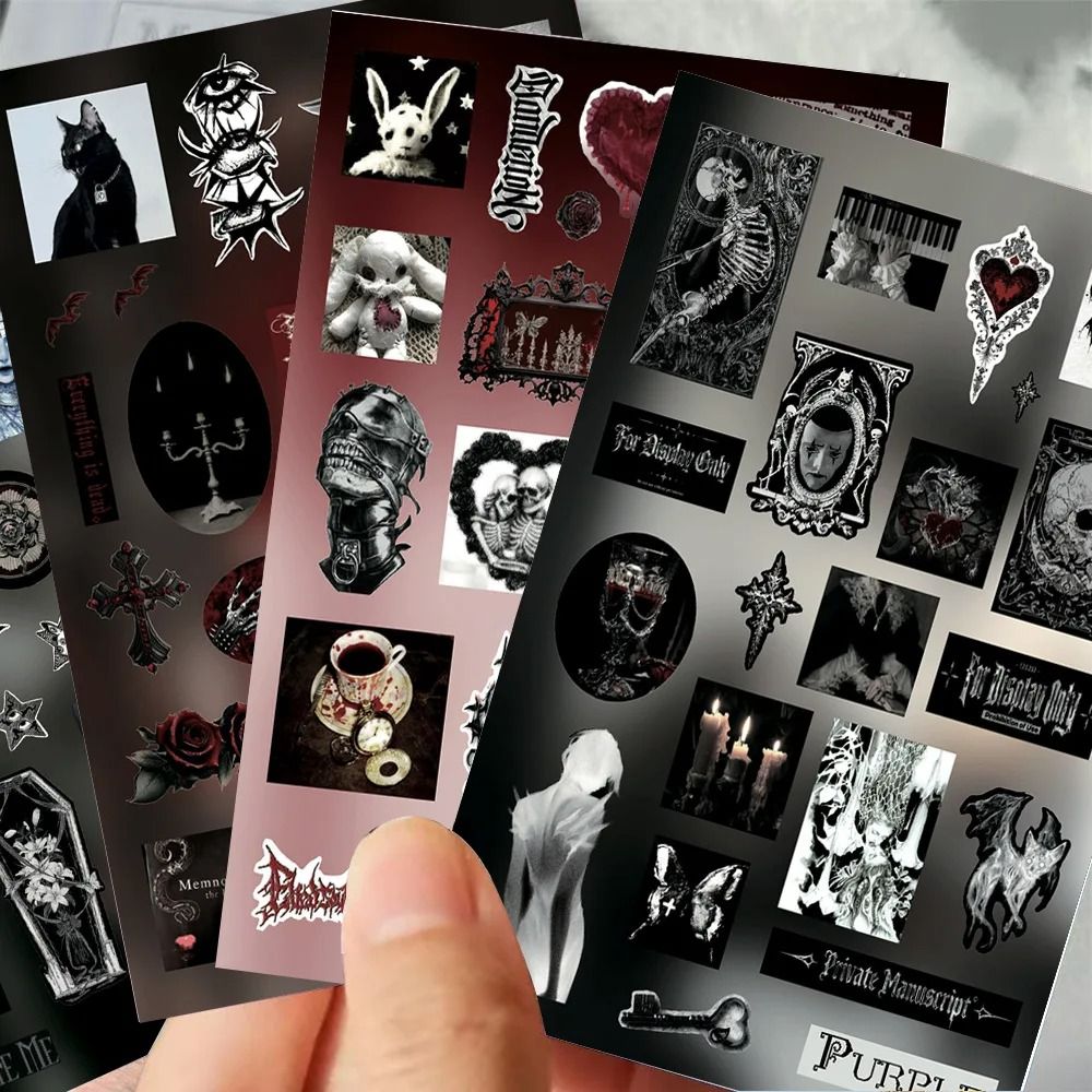 Rabenfeder Sticker Set 8 Bögen | Dunkler Gothic Vintage Trauer-Stil | Ideal für Junk Journals, Scrapbooking und dunkle Collagen 3