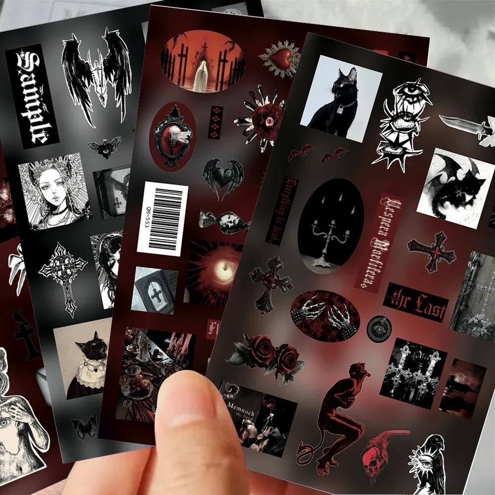 Rabenfeder Sticker Set 8 Bögen | Dunkler Gothic Vintage Trauer-Stil | Ideal für Junk Journals, Scrapbooking und dunkle Collagen 4