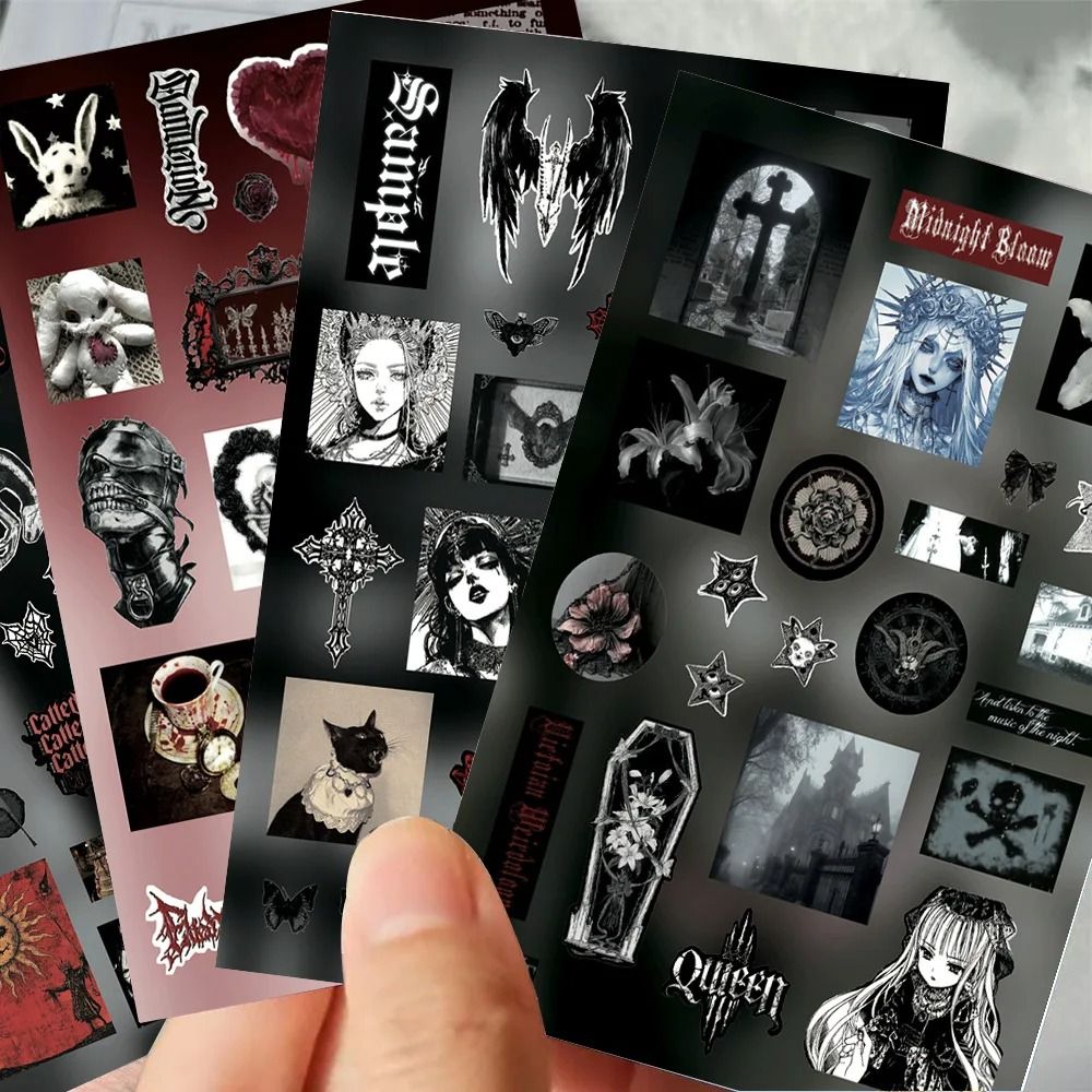 Rabenfeder Sticker Set 8 Bögen | Dunkler Gothic Vintage Trauer-Stil | Ideal für Junk Journals, Scrapbooking und dunkle Collagen 6