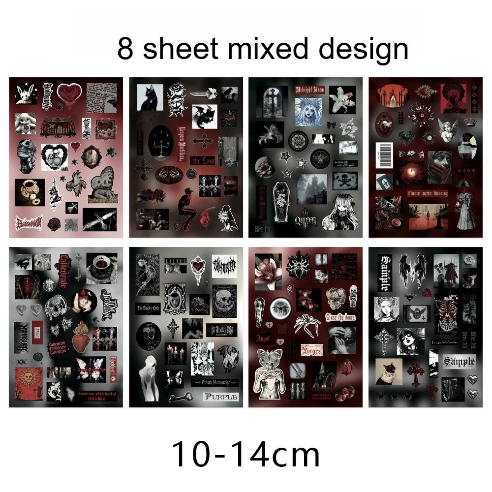 Rabenfeder Sticker Set 8 Bögen | Dunkler Gothic Vintage Trauer-Stil | Ideal für Junk Journals, Scrapbooking und dunkle Collagen 7