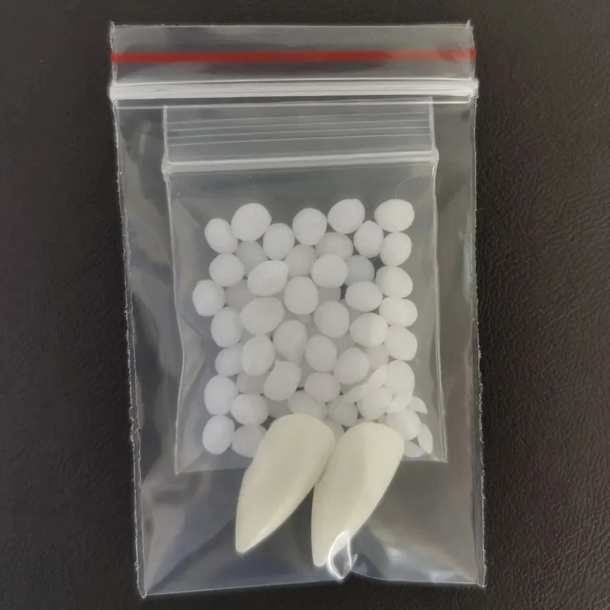 Vampirzähne Kit mit Thermo-Klebstoff | Individuell anpassbar für Halloween & Cosplay | Zahnfarbenes Kunstharz, transparent 7