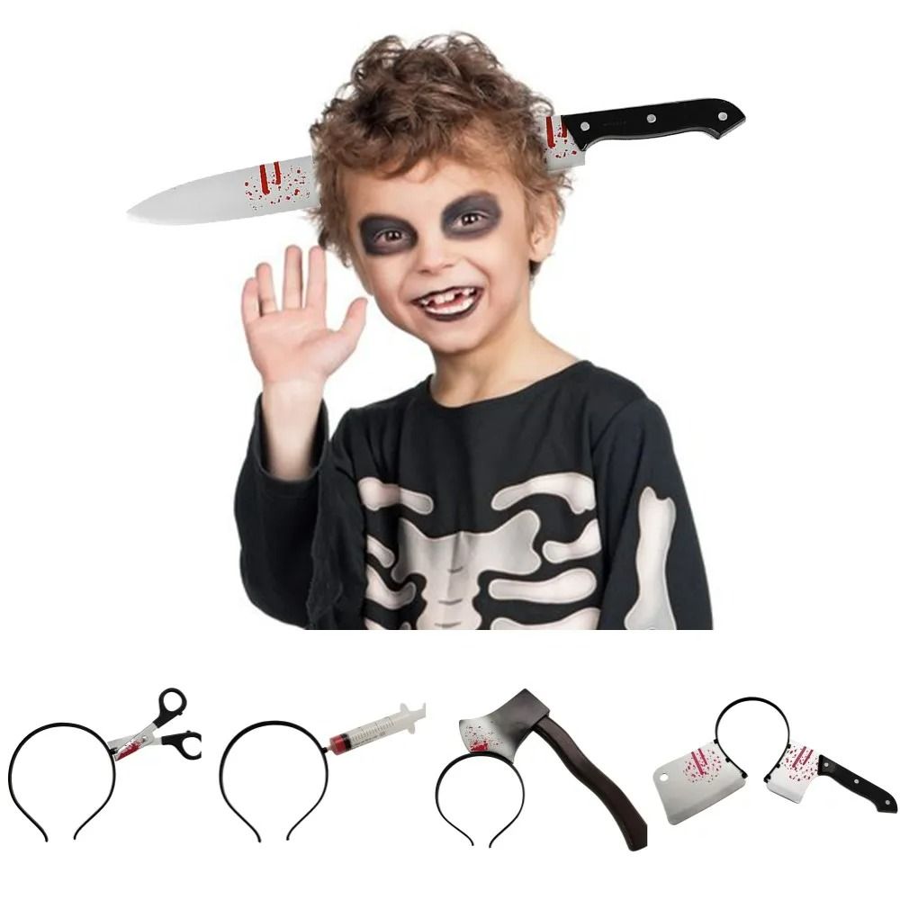 Halloween Horror Waffen-Haarreif | Optische Illusion durchbohrter Kopf | Leichtes Kunststoff mit Blutspritzern für Kostümparty 1