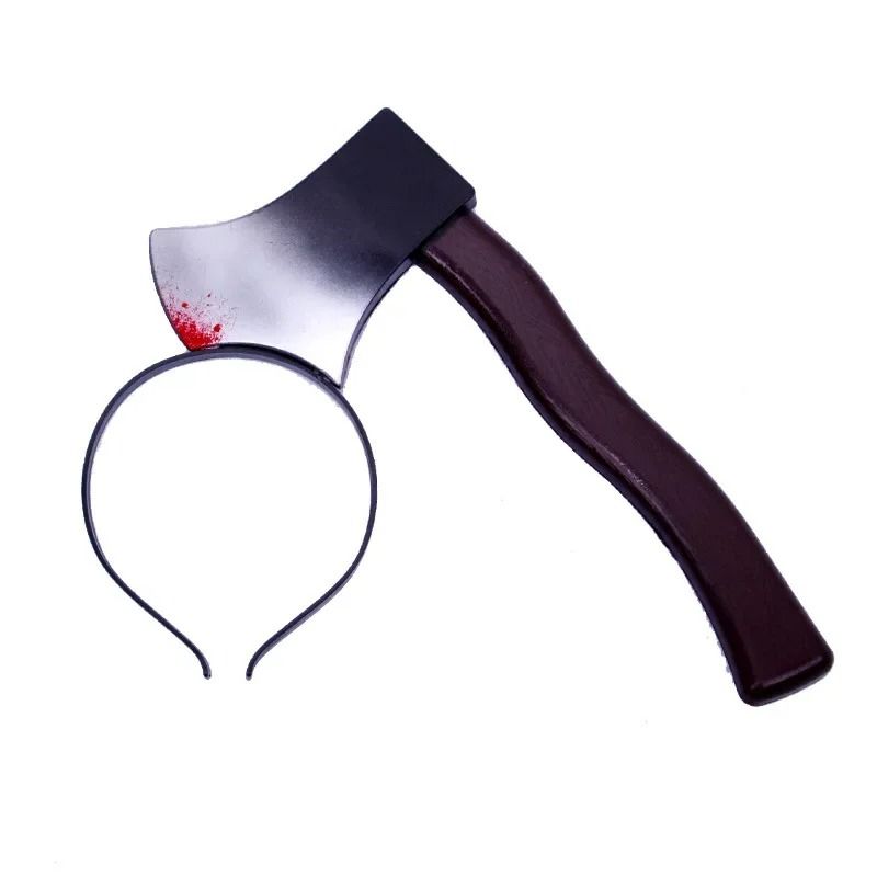 Halloween Waffen-Kopfband mit Blut-Optik | Axt, Beil, Messer & Säge Motiv | Realistische Durchbohrungs-Illusion aus Kunststoff 4