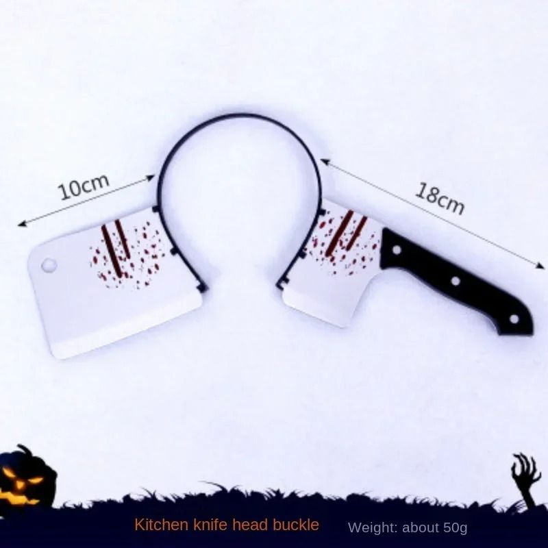 Halloween Waffen-Kopfband mit Blut-Optik | Axt, Beil, Messer & Säge Motiv | Realistische Durchbohrungs-Illusion aus Kunststoff 5