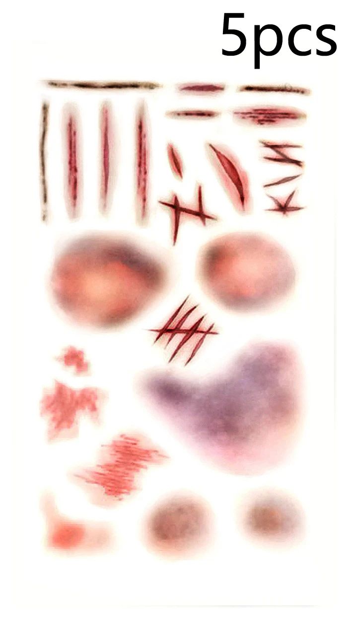 Halloween Narben-Tattoo Aufkleber mit Wund- und Bluteffekt | 5 oder 10 Stück, wasserfest | Für Kostüm, Cosplay und Bühnen-Make-up 9