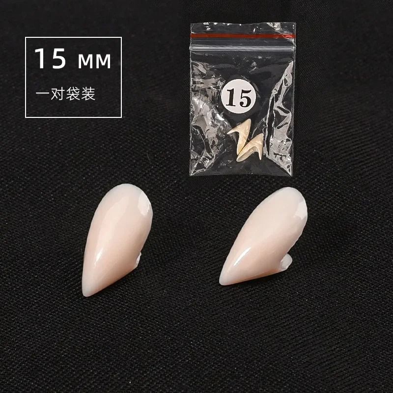 Vampirzähne Set Halloween | 5 Paar Fangs mit Thermo-Kleber, 4 Größen | Dentalharz, wiederverwendbar ohne Kleberreste
