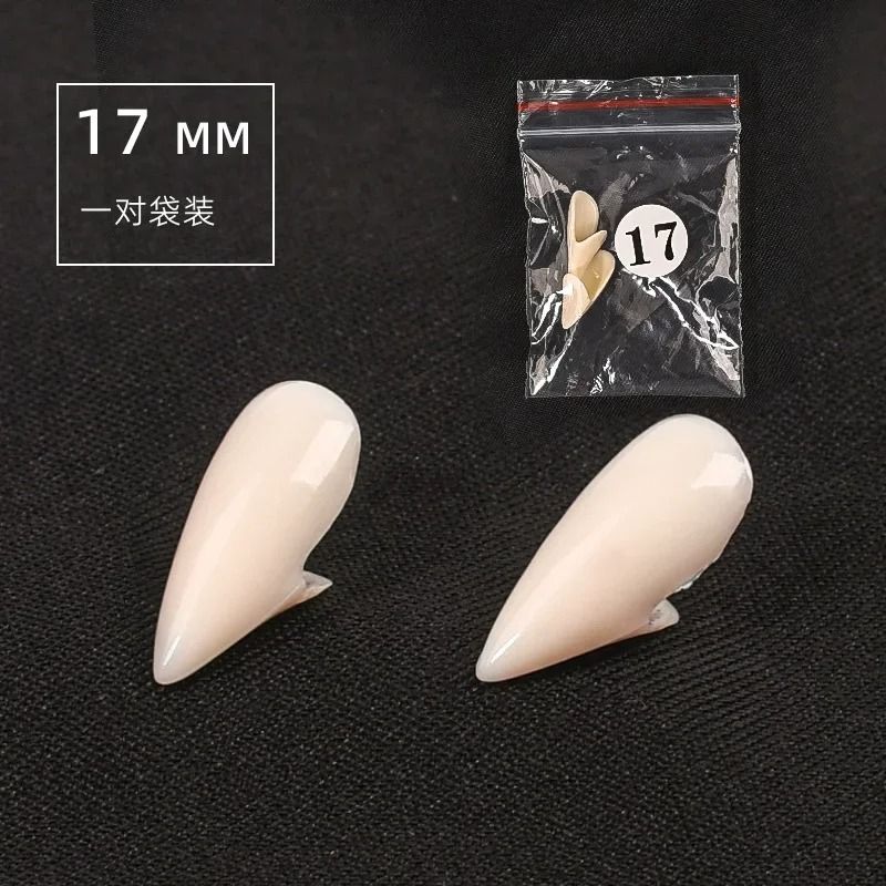 Vampirzähne Set Halloween | 5 Paar Fangs mit Thermo-Kleber, 4 Größen | Dentalharz, wiederverwendbar ohne Kleberreste