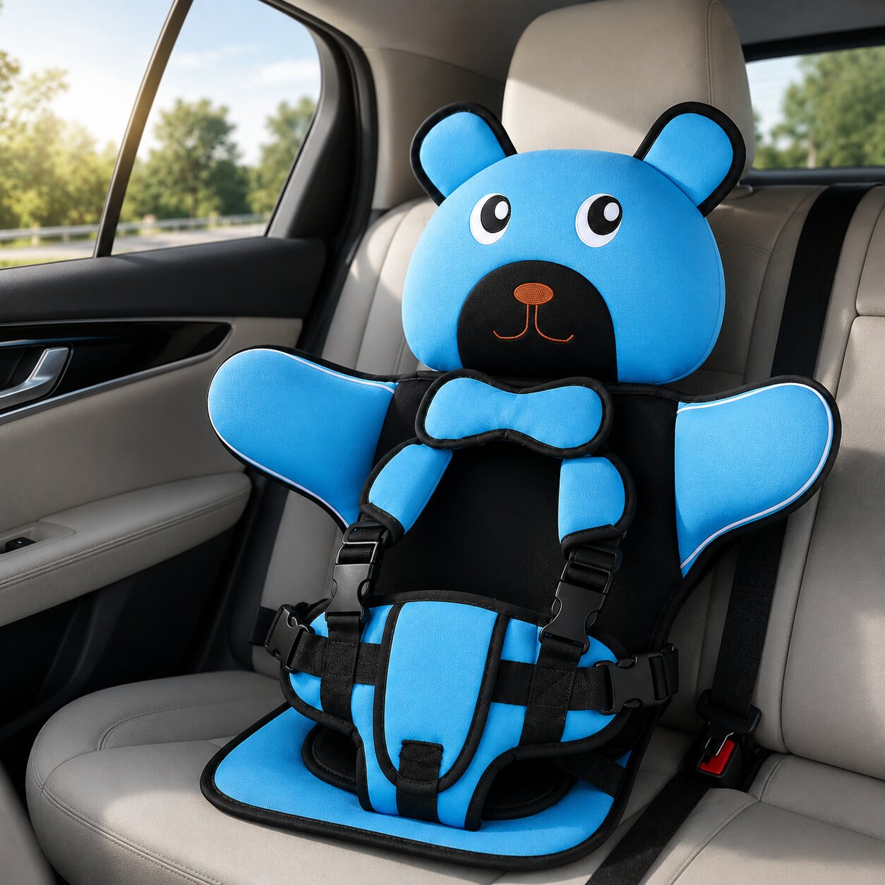 Kinder Autositzkissen | Bärendesign | Verstellbares Gurtsystem | SnugBear