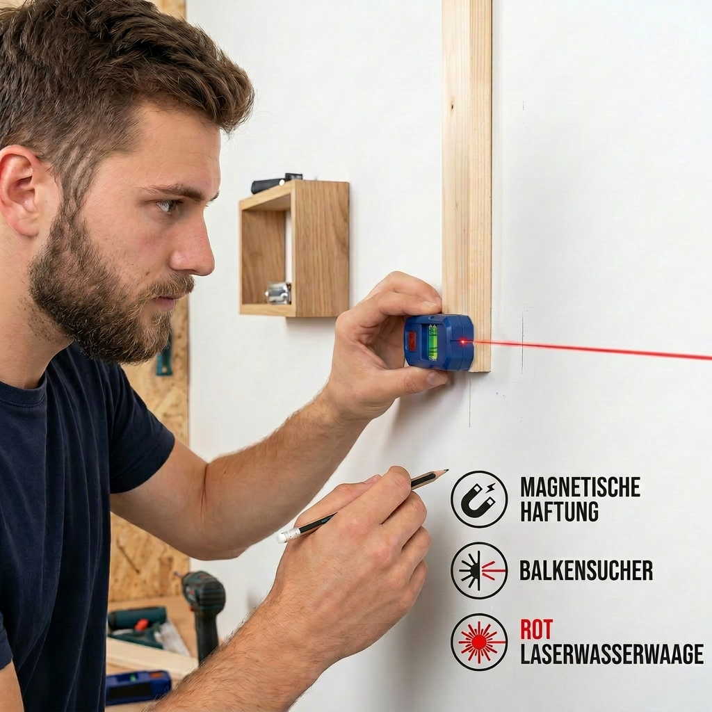 3-in-1 Laserwasserwaage mit Balkensucher | Magnetisch & Kompakt | Präzises Ausrichten, Bohren & Montieren ohne Fehler 4
