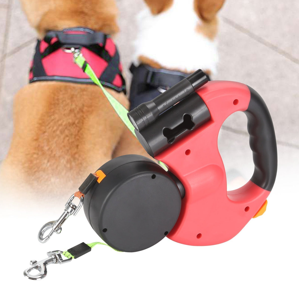 Doppelleine für Hunde mit LED-Licht | 360° Anti-Tangle-System, 3 m einziehbar pro Seite | Reflektierend für mehr Sicherheit 6