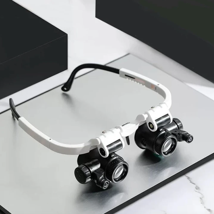 Lupenbrille mit LED-Licht | 8x, 15x & 23x Vergrößerung, Wechselobjektive | Präzise Sicht für feine Detailarbeiten 2