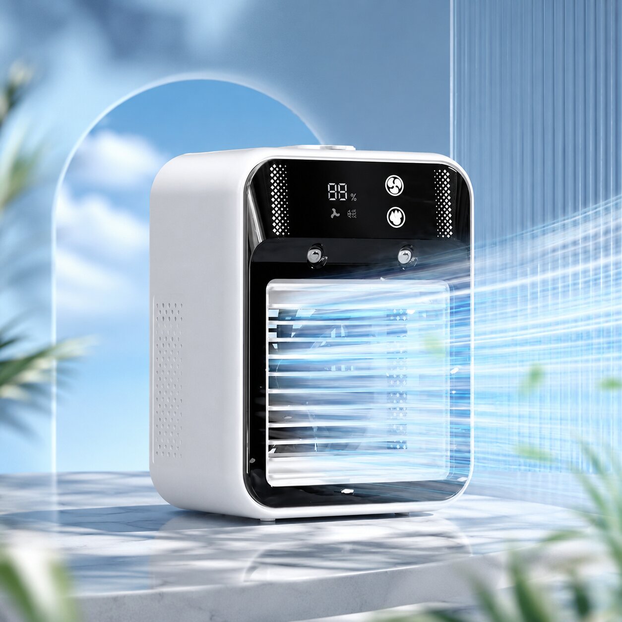 Mobilní ochlazovač vzduchu ventilátor Brisenlux | Sprejová mlha & USB-C | Bezdrátový se 3 rychlostmi větráku | Coolvento