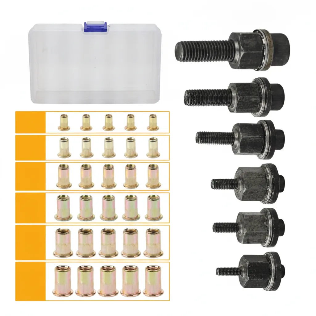 Kit d’écrous à sertir | M3–M10 avec têtes de vis et boîte | Pour métal, bois et plastique | FixThread