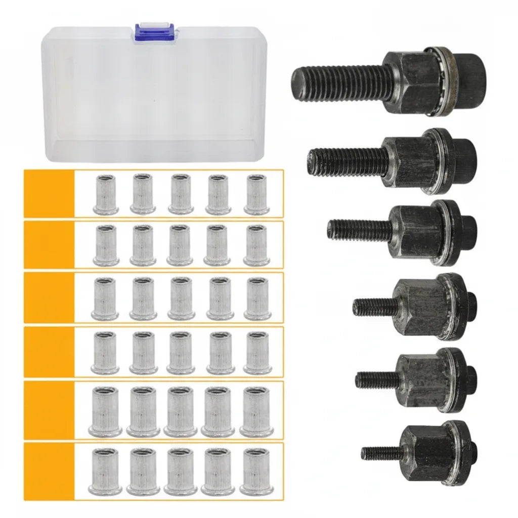Kit d’écrous à sertir | M3–M10 avec têtes de vis et boîte | Pour métal, bois et plastique | FixThread
