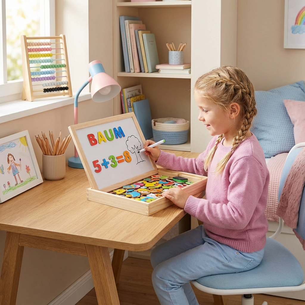 Montessori Zeichentafel 2in1 aus Holz | Magnetseite und Schreibseite | Formen, Farben und Tiere spielerisch lernen 1
