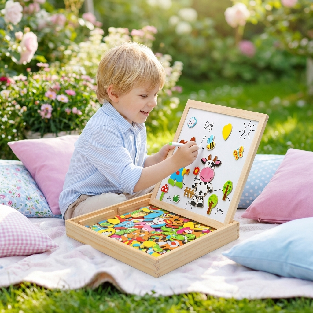 Montessori Zeichentafel 2in1 aus Holz | Magnetseite und Schreibseite | Formen, Farben und Tiere spielerisch lernen 3
