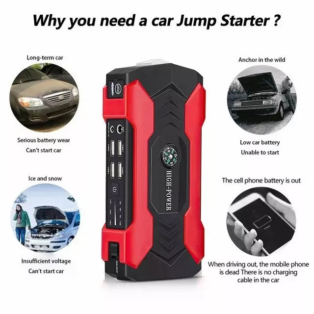 Starthilfegerät Auto 1200A | Powerbank, LED-Taschenlampe & Kompass | 10000mAh Akku mit 9 Schutzfunktionen für 12V-Fahrzeuge 10