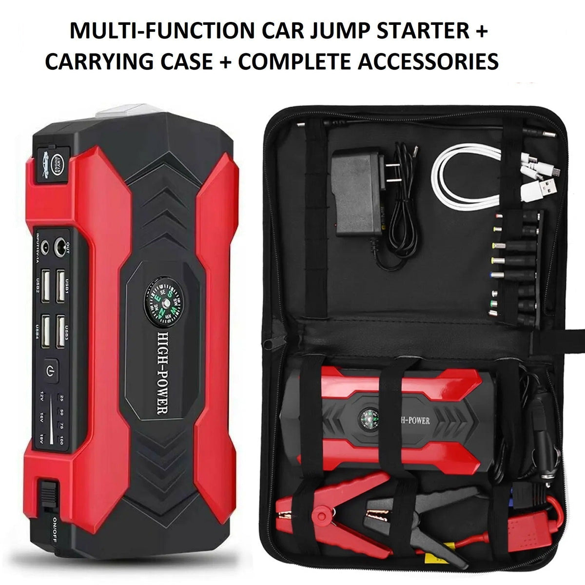 Starthilfegerät Auto 1200A | Powerbank, LED-Taschenlampe & Kompass | 10000mAh Akku mit 9 Schutzfunktionen für 12V-Fahrzeuge 7