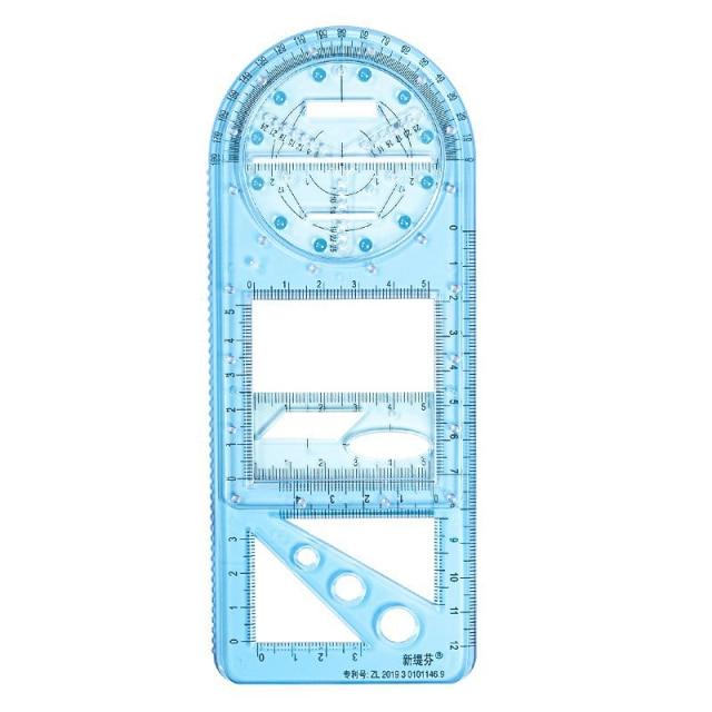Multifunktions-Zeichenlineal 14-in-1 Kunststoff 20 x 9 cm | Transparent Blau | Präzise Formen, Winkel und Muster zeichnen 11