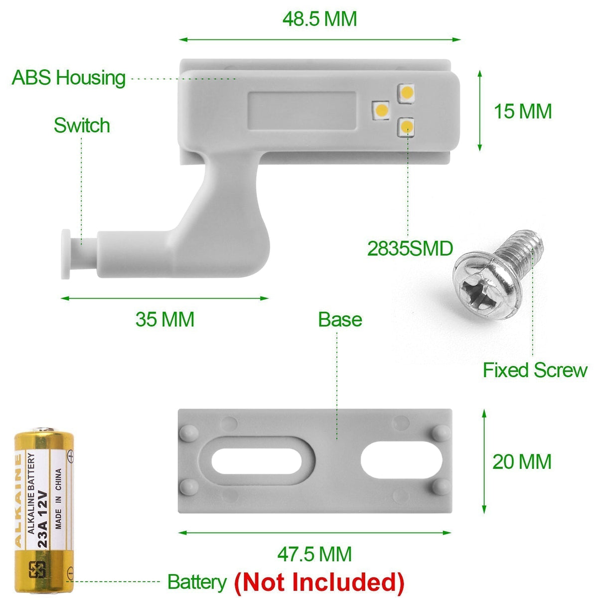 LED Scharnier Sensorlampe Schrank 10er Set | Automatisches Ein-/Aus, ABS-Gehäuse | Batteriebetrieben, kabellos 7