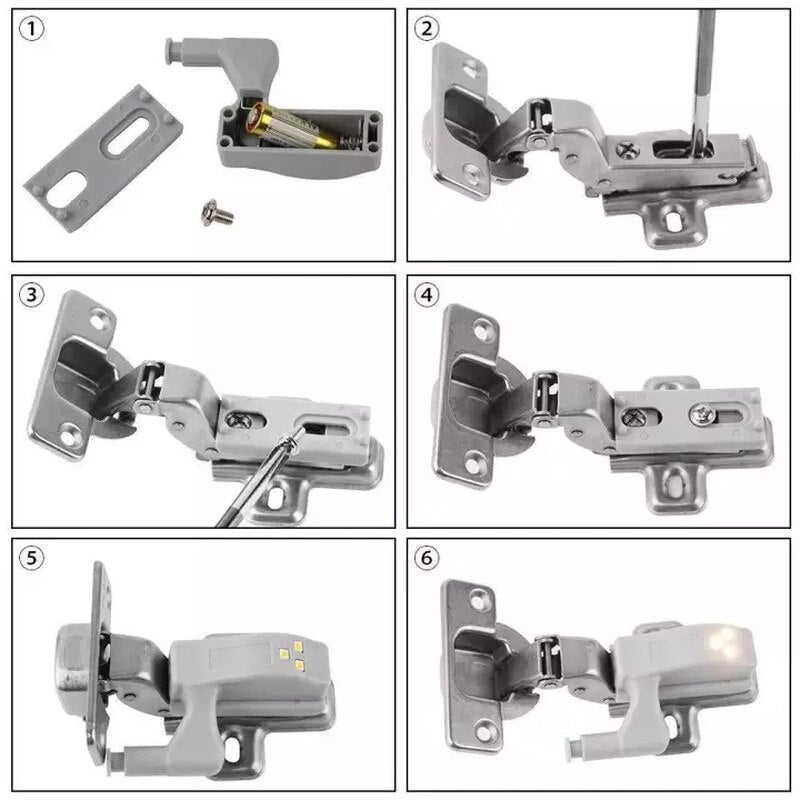 LED Scharnier Sensorlampe Schrank 10er Set | Automatisches Ein-/Aus, ABS-Gehäuse | Batteriebetrieben, kabellos 6