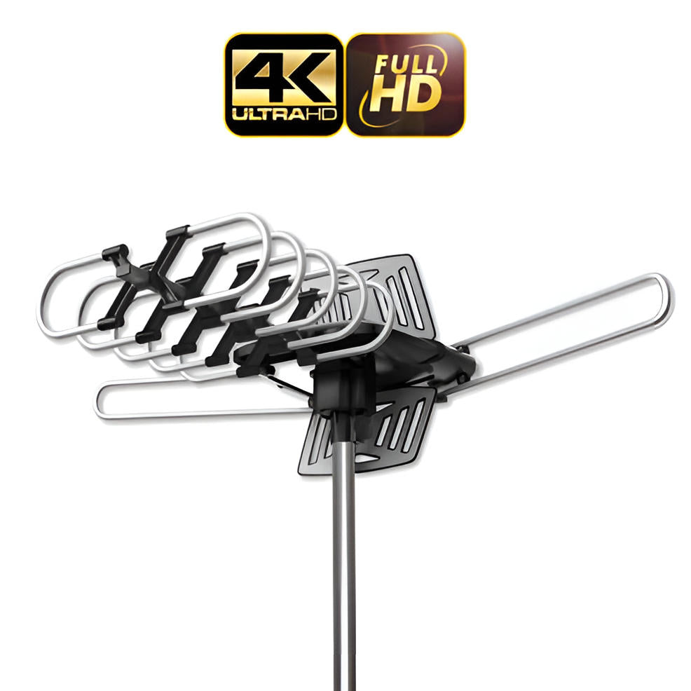 Outdoor TV Antenne mit 360° Rotor | UHF/VHF bis 860 MHz, Wetterfest | Smart IC Verstärker, kostenlose HD Sender 2