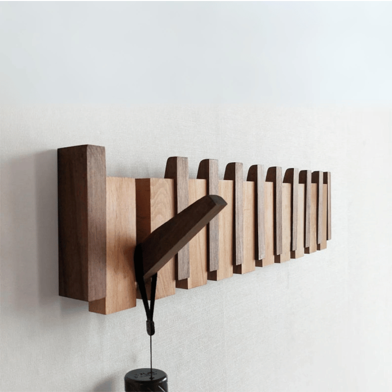 Wandgarderobe aus Holz mit einklappbaren Haken | Klaviertasten-Design, 4-12 Haken | Platzsparend, aus Buchen- und Kiefernholz 1