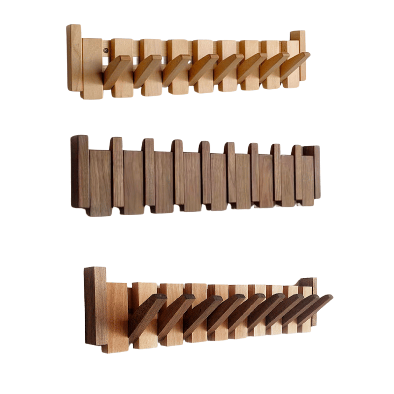 Wandgarderobe aus Holz mit einklappbaren Haken | Klaviertasten-Design, 4-12 Haken | Platzsparend, aus Buchen- und Kiefernholz 7