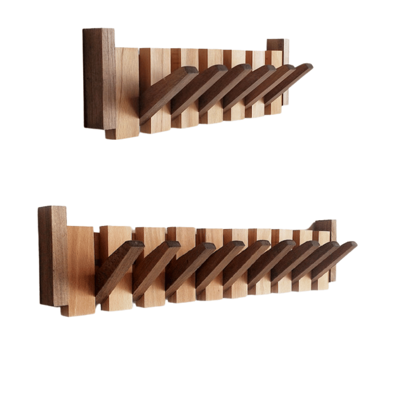 Wandgarderobe aus Holz mit einklappbaren Haken | Klaviertasten-Design, 4-12 Haken | Platzsparend, aus Buchen- und Kiefernholz 10